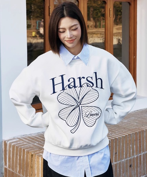 HARSH AND CRUEL(ハーシュアンドクルーエル)の「刺繍プルオーバースウェット オーバーサイズ ユニセックス HC25S1TP11【Harsh and Cruel】(スウェット・メンズ・グレー/ホワイト・XL/L/M)」の1枚目の写真