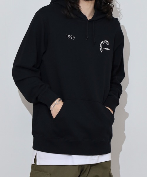 MODISH GAZE(モディシュガゼ)の「MODISH GAZE カップルイラスト裏毛フーディ(ATHLEISURE)(パーカー・メンズ・グリーン/オートミール/ネイビー/杢グレー/ブラック・M/L)」の6枚目の写真