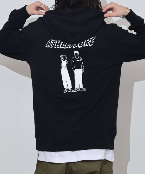MODISH GAZE(モディシュガゼ)の「MODISH GAZE カップルイラスト裏毛フーディ(ATHLEISURE)(パーカー・メンズ・グリーン/オートミール/ネイビー/杢グレー/ブラック・M/L)」の9枚目の写真