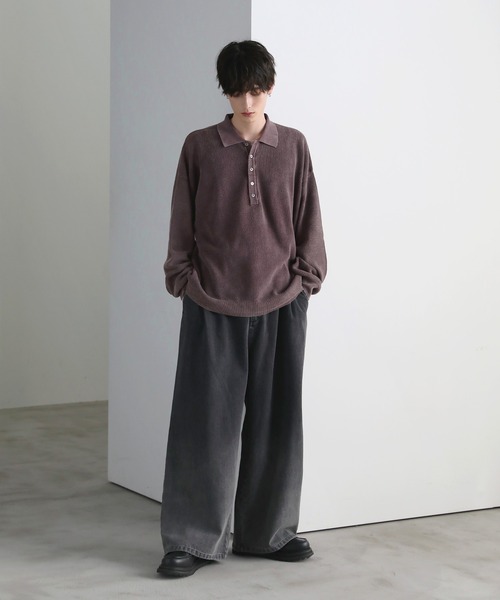 ピグメント加工片畦ヘンリーネックニット（ニット/セーター
