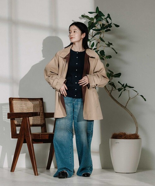 FREAK'S STORE 配色カラーステッチミニコート(タグ付き) セール】配色カラーステッチ ミニコート/フレアコート