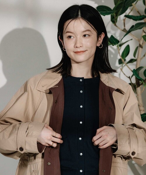 セール】配色カラーステッチ ミニコート/フレアコート