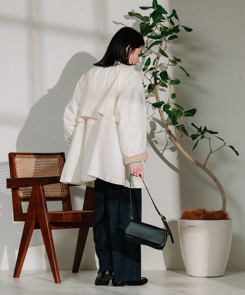 セール】配色カラーステッチ ミニコート/フレアコート/スプリング