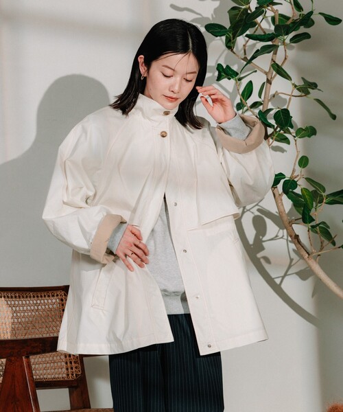 セール】配色カラーステッチ ミニコート/フレアコート/スプリング