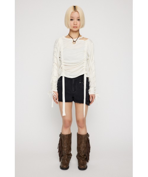LAGUA GEM（ラグアジェム）の「SHIRRING LOOSE トップス（Tシャツ/カットソー・レディース・オフホワイト/ピンク/杢グレー/ブラック・FREE）」の8枚目の写真