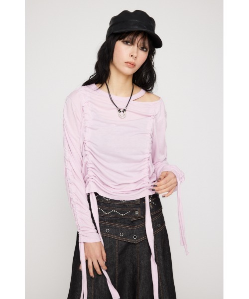 LAGUA GEM（ラグアジェム）の「SHIRRING LOOSE トップス（Tシャツ/カットソー・レディース・オフホワイト/ピンク/杢グレー/ブラック・FREE）」の11枚目の写真