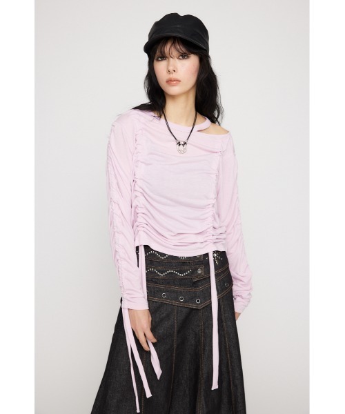 LAGUA GEM（ラグアジェム）の「SHIRRING LOOSE トップス（Tシャツ/カットソー・レディース・オフホワイト/ピンク/杢グレー/ブラック・FREE）」の12枚目の写真