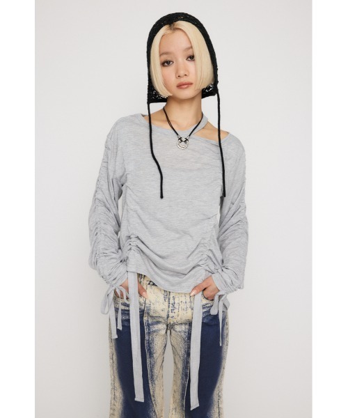 LAGUA GEM（ラグアジェム）の「SHIRRING LOOSE トップス（Tシャツ/カットソー・レディース・オフホワイト/ピンク/杢グレー/ブラック・FREE）」の16枚目の写真