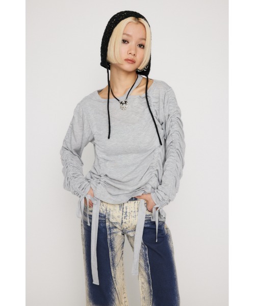 LAGUA GEM（ラグアジェム）の「SHIRRING LOOSE トップス（Tシャツ/カットソー・レディース・オフホワイト/ピンク/杢グレー/ブラック・FREE）」の17枚目の写真