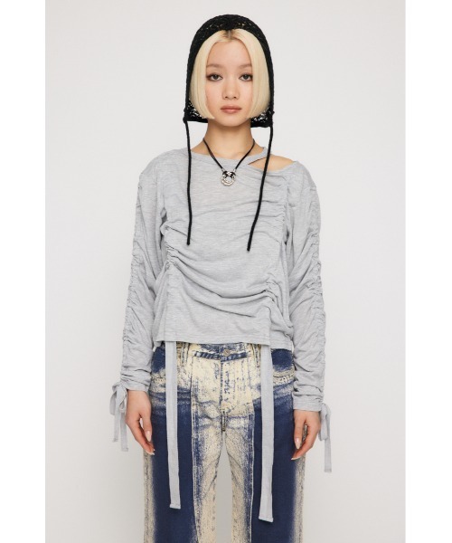 LAGUA GEM（ラグアジェム）の「SHIRRING LOOSE トップス（Tシャツ/カットソー・レディース・オフホワイト/ピンク/杢グレー/ブラック・FREE）」の15枚目の写真