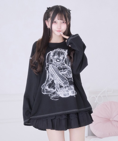 Pal elfy(パルエルフィー)の「メイドTシャツ(Tシャツ/カットソー・レディース・オフホワイト/ブラック・フリー)」の1枚目の写真