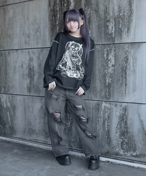 Pal elfy(パルエルフィー)の「メイドTシャツ(Tシャツ/カットソー・レディース・オフホワイト/ブラック・フリー)」の6枚目の写真