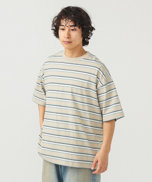 BEAMS（ビームス）の「BEAMS / ルーズ ボーダー Tシャツ（Tシャツ/カットソー・メンズ・ホワイト/ベージュ/グレー・S/M/L/XL）」の3枚目の写真