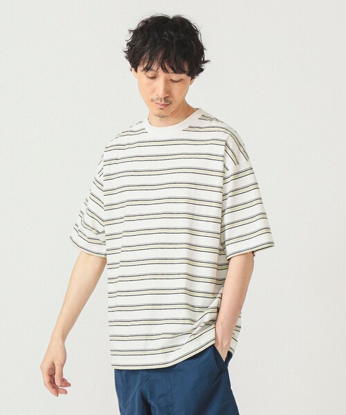 BEAMS（ビームス）の「BEAMS / ルーズ ボーダー Tシャツ（Tシャツ/カットソー・メンズ・ホワイト/ベージュ/グレー・S/M/L/XL）」の2枚目の写真