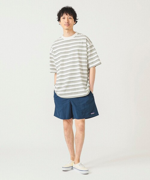 BEAMS（ビームス）の「BEAMS / ルーズ ボーダー Tシャツ（Tシャツ/カットソー・メンズ・ホワイト/ベージュ/グレー・S/M/L/XL）」の4枚目の写真