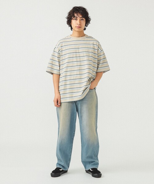 BEAMS（ビームス）の「BEAMS / ルーズ ボーダー Tシャツ（Tシャツ/カットソー・メンズ・ホワイト/ベージュ/グレー・S/M/L/XL）」の16枚目の写真
