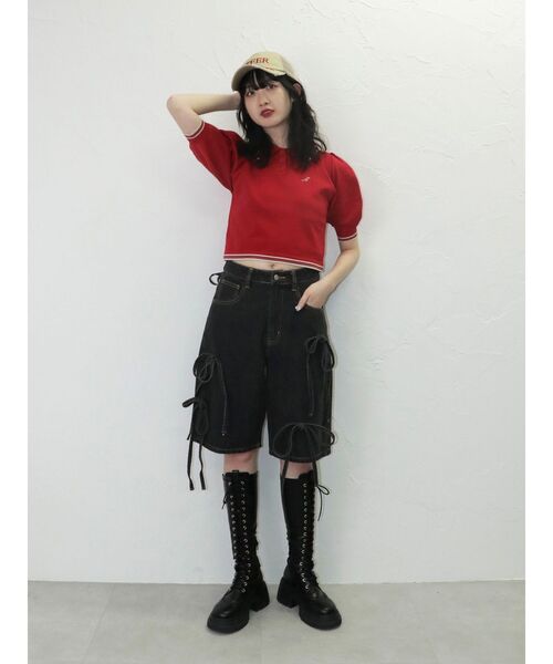 jouetie(ジュエティ)の「ニットポロシャツ サマーニット(ニット/セーター・レディース・アイボリー/レッド/ブラック・MEDIUM)」の7枚目の写真