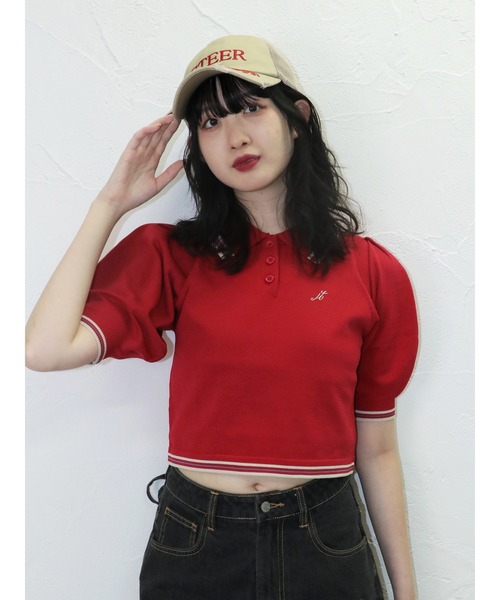 jouetie(ジュエティ)の「ニットポロシャツ サマーニット(ニット/セーター・レディース・アイボリー/レッド/ブラック・MEDIUM)」の4枚目の写真