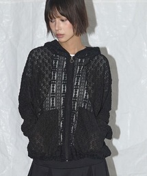 A'GEM/9 × .kom 『 FANCY CLUB/ファンシークラブ』 PLUMPY LACE LINE HOOD ZIP-UP/ハンプティレースラインジップアップトップス