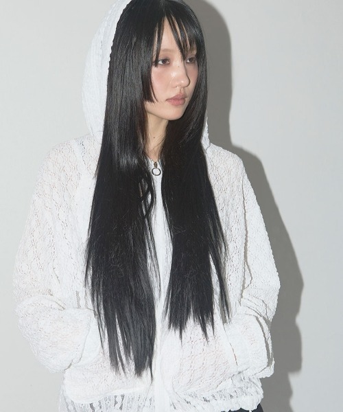 FANCY CLUB(ファンシークラブ)の「A'GEM/9 × .kom 『 FANCY CLUB/ファンシークラブ』 PLUMPY LACE LINE HOOD ZIP-UP/ハンプティレースラインジップアップトップス(その他トップス・レディース・ブラック/ホワイト・FREE)」の4枚目の写真