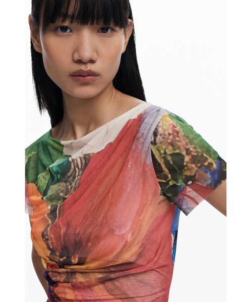 Desigual（デシグアル）の「アブストラクトアートシフォンTシャツ（Tシャツ/カットソー・レディース・オレンジ・XS/S/M/L/XL）」の4枚目の写真