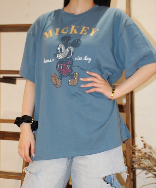 ミッキーマウス ストーン付きTシャツ ドルチェアンドガッバーナ ラインストーン ミッキーマウス