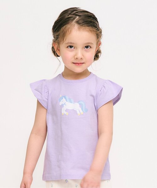 apres les cours（アプレレクール）の「【WEB限定/ジュニア対応】袖フリルTシャツ/7days Style（Tシャツ/カットソー・キッズ・ドット/ラベンダー/ピンク/サックスブルー/アイボリー/ブラック/ブルー・80/90/100/110/120/130/140）」の5枚目の写真