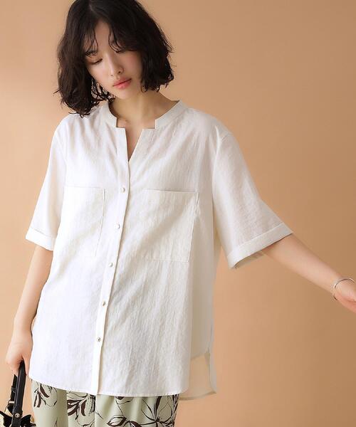 THE SHOP TK （ザ ショップ ティーケー ）の「ダブルポケット5分袖シャツ【体型カバー/洗濯機OK】（シャツ/ブラウス・レディース・グリーン系/ベージュ/ネイビー/アイボリー・12/13）」の16枚目の写真