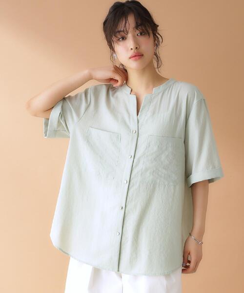 THE SHOP TK （ザ ショップ ティーケー ）の「ダブルポケット5分袖シャツ【体型カバー/洗濯機OK】（シャツ/ブラウス・レディース・グリーン系/ベージュ/ネイビー/アイボリー・12/13）」の22枚目の写真