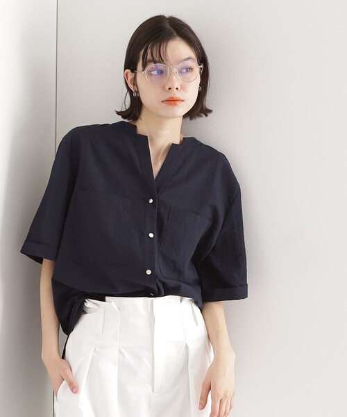 THE SHOP TK （ザ ショップ ティーケー ）の「ダブルポケット5分袖シャツ【体型カバー/洗濯機OK】（シャツ/ブラウス・レディース・グリーン系/ベージュ/ネイビー/アイボリー・12/13）」の6枚目の写真