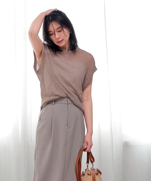 Jines(ジネス)の「TSUMUGI和紙ベストニット(ニット/セーター・レディース・グリーン/モカ/ネイビー・38)」の17枚目の写真