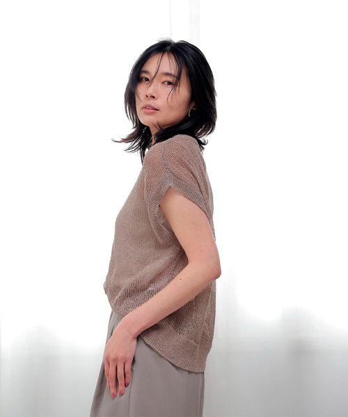 Jines(ジネス)の「TSUMUGI和紙ベストニット(ニット/セーター・レディース・グリーン/モカ/ネイビー・38)」の18枚目の写真
