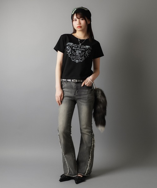 SPINNS（スピンズ）の「メッセージプリント半袖Tシャツ/ピタカットソー（Tシャツ/カットソー・レディース・オフホワイト/杢グレー/ブラック・ONESIZE）」の13枚目の写真