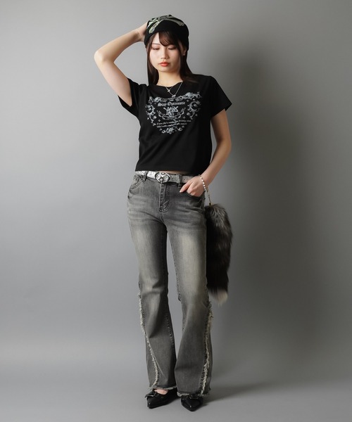 SPINNS（スピンズ）の「メッセージプリント半袖Tシャツ/ピタカットソー（Tシャツ/カットソー・レディース・オフホワイト/杢グレー/ブラック・ONESIZE）」の14枚目の写真