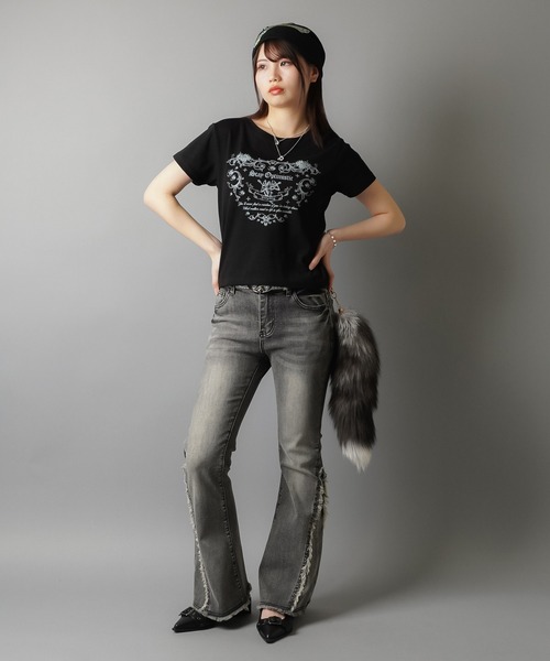 SPINNS（スピンズ）の「メッセージプリント半袖Tシャツ/ピタカットソー（Tシャツ/カットソー・レディース・オフホワイト/杢グレー/ブラック・ONESIZE）」の15枚目の写真