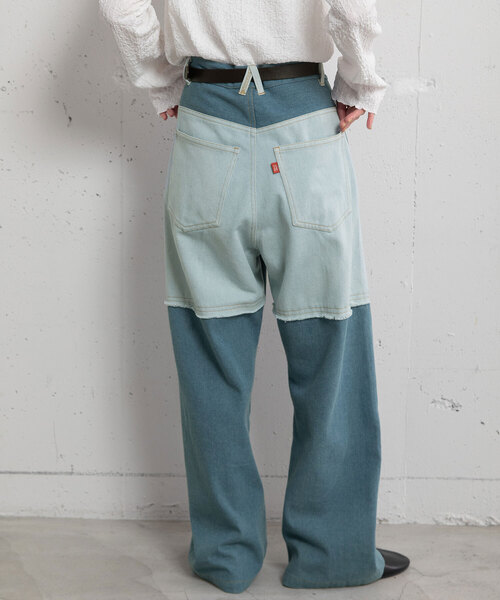 POU DOU DOU(プードゥドゥ)の「リメイクデザインタックパンツ(その他パンツ・レディース・インディゴブルー/ベージュ/パープル系・M)」の1枚目の写真