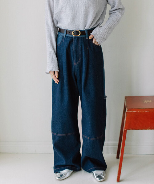 POU DOU DOU(プードゥドゥ)の「リメイクデザインタックパンツ(その他パンツ・レディース・インディゴブルー/ベージュ/パープル系・M)」の3枚目の写真