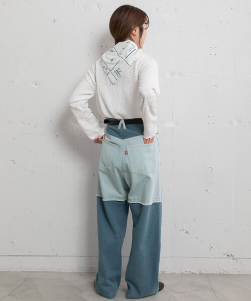 POU DOU DOU(プードゥドゥ)の「リメイクデザインタックパンツ(その他パンツ・レディース・インディゴブルー/ベージュ/パープル系・M)」の4枚目の写真