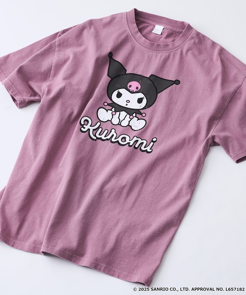 sanrio(サンリオ)の「【サンリオキャラクターズ 】クロミ オリジナルデザイン パウダーブリーチ加工 Tシャツ ジェリー タフィー ドロップショルダー ビッグシルエット ヴィンテージライク 古着ライク ユニセックス(Tシャツ/カットソー・メンズ・ブラック/スモークピンク・X-LARGE/LARGE/MEDIUM)」の1枚目の写真