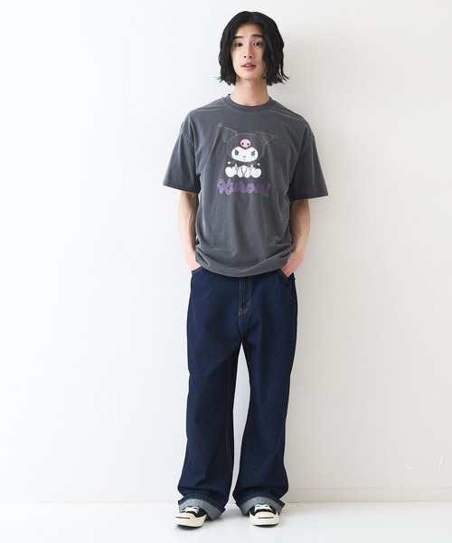 sanrio(サンリオ)の「【サンリオキャラクターズ 】クロミ オリジナルデザイン パウダーブリーチ加工 Tシャツ ジェリー タフィー ドロップショルダー ビッグシルエット ヴィンテージライク 古着ライク ユニセックス(Tシャツ/カットソー・メンズ・ブラック/スモークピンク・X-LARGE/LARGE/MEDIUM)」の10枚目の写真