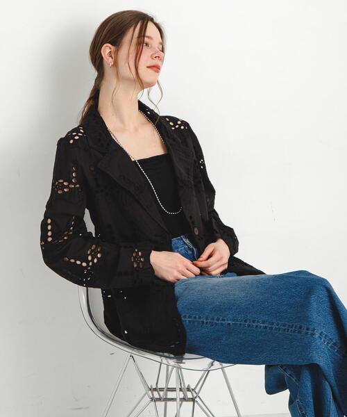 URBAN RESEARCH Sonny Label（アーバンリサーチサニーレーベル）の「コットンレースジャケット（その他アウター・レディース・ブラック/オフホワイト・FREE）」の2枚目の写真