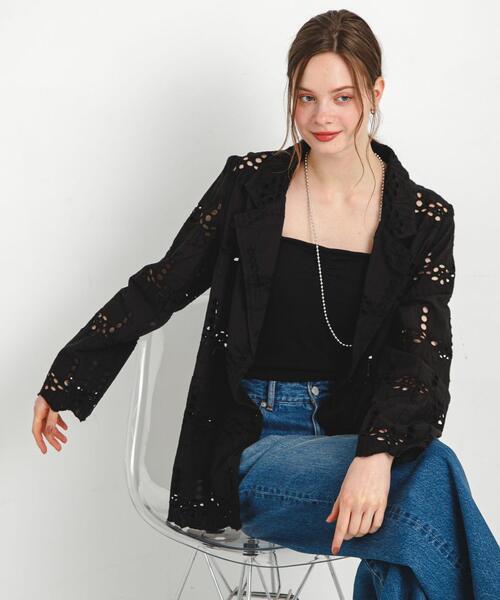 URBAN RESEARCH Sonny Label（アーバンリサーチサニーレーベル）の「コットンレースジャケット（その他アウター・レディース・ブラック/オフホワイト・FREE）」の3枚目の写真