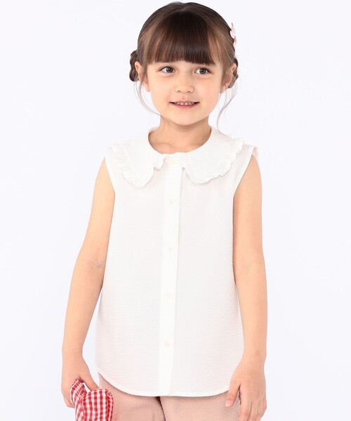 SHIPS KIDS:100～130cm / フリルカラー ノースリーブ ブラウス