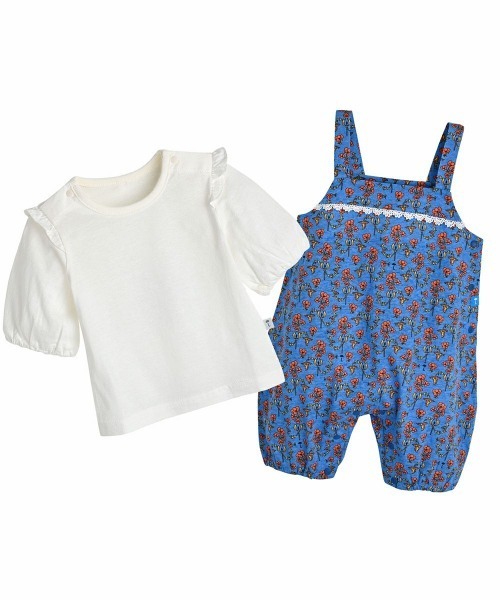 moimoln(モイモルン)の「【2点セット】ブルーフラワーカバーオール(ロンパース・キッズ・ブルー・70cm/80cm/90cm)」の1枚目の写真