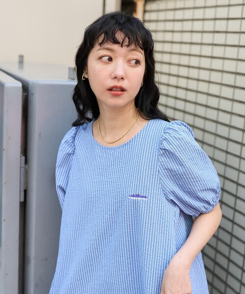 美品　THOUSAND MILE × FREAK'S STORE シアサッカー THOUSAND MILE/別注 シアサッカー ストライプ キャミワンピース