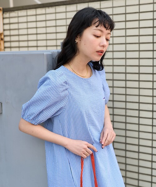 美品　THOUSAND MILE × FREAK'S STORE シアサッカー THOUSAND MILE/別注 シアサッカー ストライプ キャミワンピース