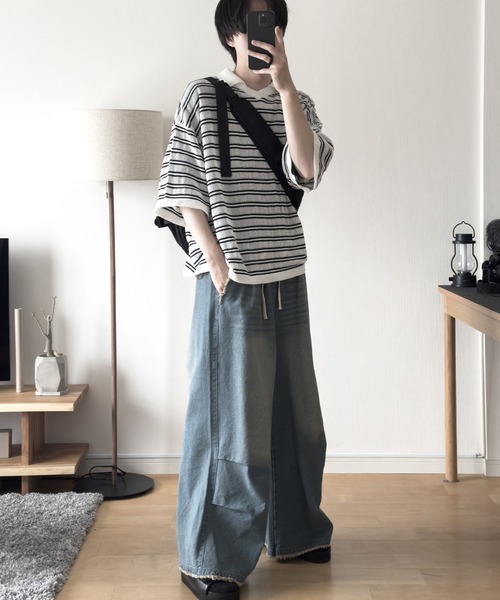 RUUBON】border mesh knit game shirt / ボーダーメッシュニットゲーム