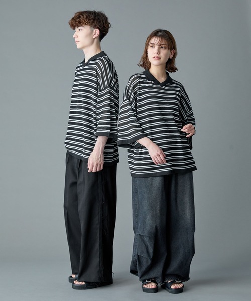 RUUBON（ルーボン）の「【RUUBON】border mesh knit game shirt / ボーダーメッシュニットゲームシャツ（ポロシャツ・メンズ・ブラック×ホワイト/ホワイト×ブラック・L/M/S）」の12枚目の写真