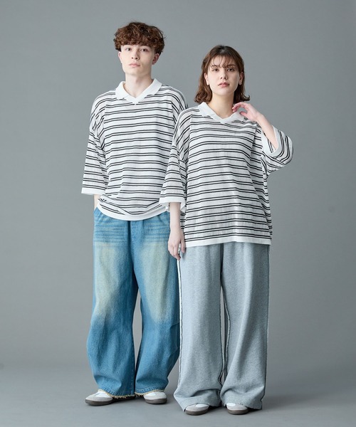 セール】【RUUBON】border mesh knit game shirt / ボーダー