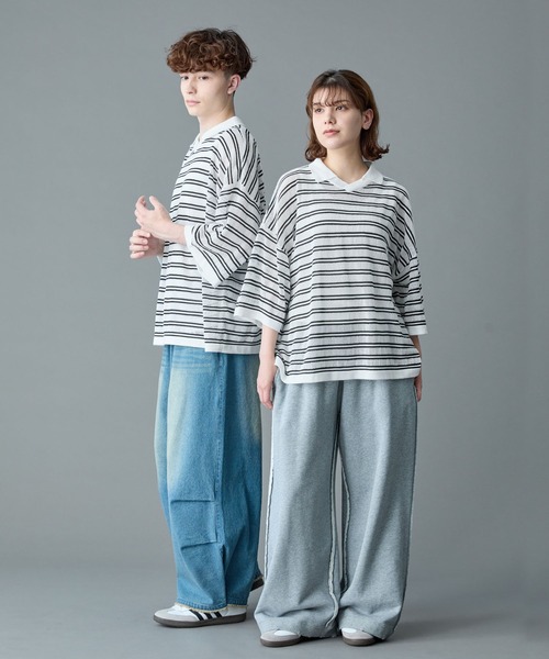 RUUBON】border mesh knit game shirt / ボーダーメッシュニット